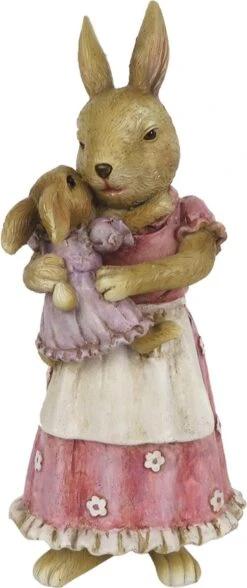 Clayre & Eef Beeld Konijn 8x7x19 Cm Bruin Roze Kunststof Woonaccessoires Pasen Paashaas