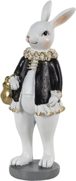 Clayre & Eef Beeld Konijn 5x5x15 Cm Zwart Wit Kunststof Woonaccessoires Paashaas Pasen -Clayre & Eef 505x1200