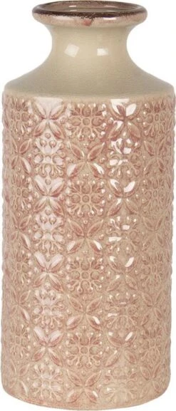 Clayre & Eef Vaas Ø 13x30 Cm Roze Keramiek Rond Decoratie Vaas Decoratie Pot