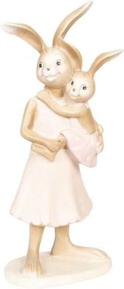 Clayre & Eef Decoratie Beeld Konijn 11*8*26 Cm Bruin, Roze Kunststof Decoratief Figuur Paashaas Woonaccessoires