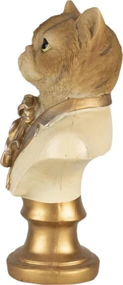 Clayre & Eef Beeld Kat 10x7x17 Cm Beige Goudkleurig Kunststof Woonaccessoires Beeld Decoratie Decoratieve Accessoires -Clayre & Eef 518x1200