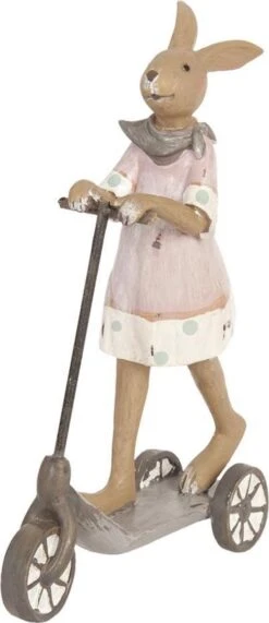 Clayre & Eef Decoratie Beeld Konijn 12*5*18 Cm Bruin, Roze Kunststof Decoratief Figuur Decoratieve Accessoires Woonaccessoires