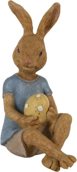 Clayre & Eef Beeld Konijn 10x6x12 Cm Bruin Blauw Kunststof Woonaccessoires Paashaas Pasen -Clayre & Eef 540x1200