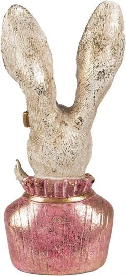 Clayre & Eef Beeld Konijn 11x12x24 Cm Beige Roze Kunststof Woonaccessoires Paashaas Pasen -Clayre & Eef 547x1200