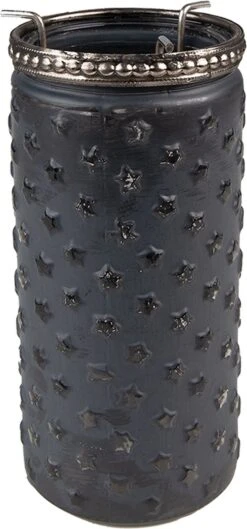 Clayre & Eef Theelichthouder Ø 6x13 Cm Grijs Glas Metaal Waxinelichthouder Windlichthouder