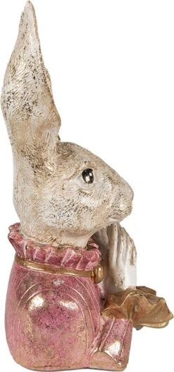 Clayre & Eef Beeld Konijn 11x12x24 Cm Beige Roze Kunststof Woonaccessoires Paashaas Pasen -Clayre & Eef 564x1200