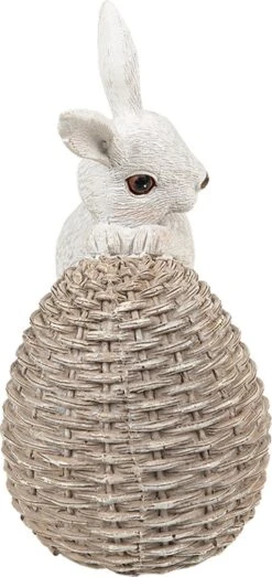 Clayre & Eef Beeld Konijn 8x5x11 Cm Wit Bruin Kunststof Woonaccessoires Paashaas Pasen -Clayre & Eef 567x1200