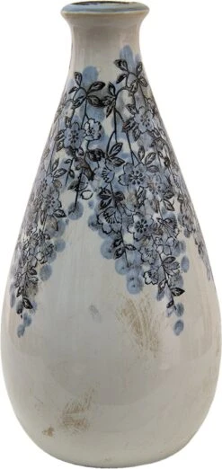 Clayre & Eef Vaas Ø 13x26 Cm Blauw Wit Keramiek Bloemen Decoratie Vaas Decoratie Pot Bloempot Binnen