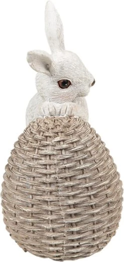 Clayre & Eef Beeld Konijn 8x5x11 Cm Wit Bruin Kunststof Woonaccessoires Paashaas Pasen -Clayre & Eef 568x1200