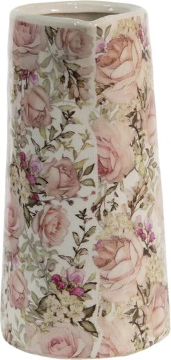 Clayre & Eef Decoratieve Schenkkan 2100 Ml Roze Keramiek Bloemen Waterkan Kan -Clayre & Eef 570x1200 1