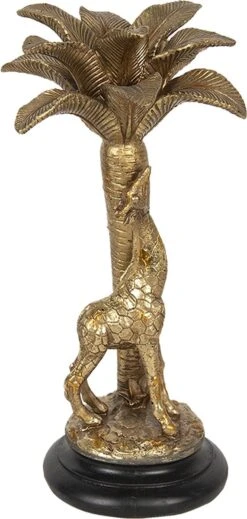 Clayre & Eef Kandelaar Giraf Ø 14*34 Cm Goudkleurig Kunststof Giraf Kaarsenstandaard Kaarsenhouder