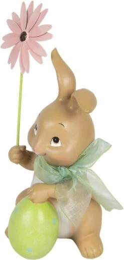 Clayre & Eef Beeld Konijn 9x9x17 Cm Bruin Groen Kunststof Woonaccessoires Pasen Paashaas -Clayre & Eef 576x1200 1