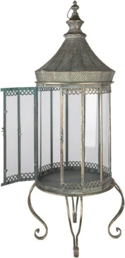 Clayre & Eef Lantaarn 103 Cm Grijs Metaal Rond Kaarsenhouder Sfeerverlichting -Clayre & Eef 580x1200