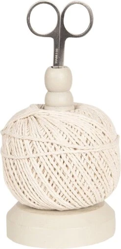 Clayre & Eef Touwhouder Met Schaar Ø 8x12 Cm Beige Hout Metaal
