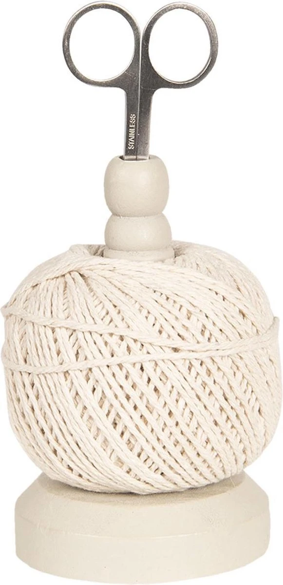 Clayre & Eef Touwhouder Met Schaar Ø 8x12 Cm Beige Hout Metaal 6 Clayre & Eef Touwhouder Met Schaar Ø 8x12 Cm Beige Hout Metaal - Afbeelding 4