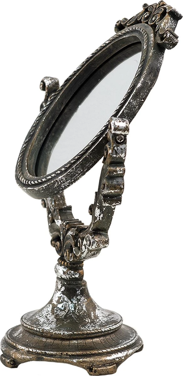 Clayre & Eef Staande Spiegel 16x29 Cm Bruin Zilverkleurig Kunststof Tafel Spiegel 4 Clayre & Eef Staande Spiegel 16x29 Cm Bruin Zilverkleurig Kunststof Tafel Spiegel - Afbeelding 2