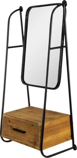 Clayre & Eef Spiegel 46x90 Cm Bruin Zwart Ijzer Hout Rechthoek Grote Spiegel Wand Spiegel Muur Spiegel -Clayre & Eef 584x1200