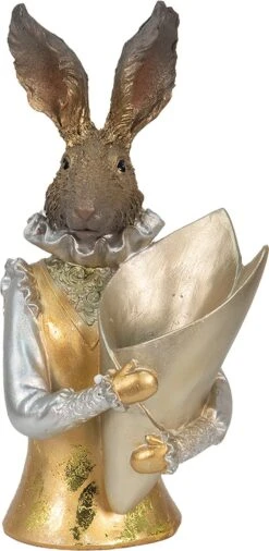 Clayre & Eef Beeld Konijn 16x13x30 Cm Goudkleurig Kunststof Woonaccessoires Paashaas Pasen -Clayre & Eef 586x1200