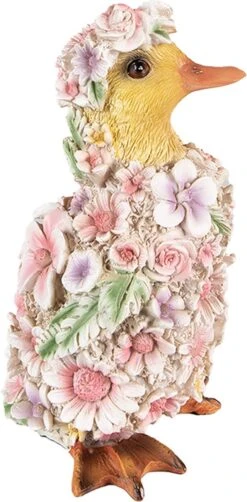 Clayre & Eef Beeld Eend 10x11x18 Cm Roze Kunststof Bloemen Woonaccessoires Beeld Decoratie Decoratieve Accessoires