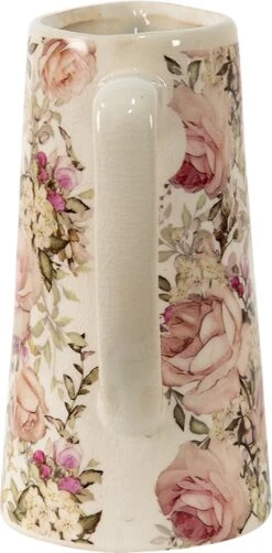 Clayre & Eef Decoratieve Schenkkan 2100 Ml Roze Keramiek Bloemen Waterkan Kan -Clayre & Eef 591x1200