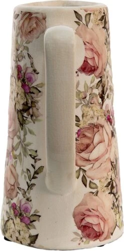 Clayre & Eef Decoratieve Schenkkan 750 Ml Roze Keramiek Bloemen Waterkan Kan -Clayre & Eef 595x1200