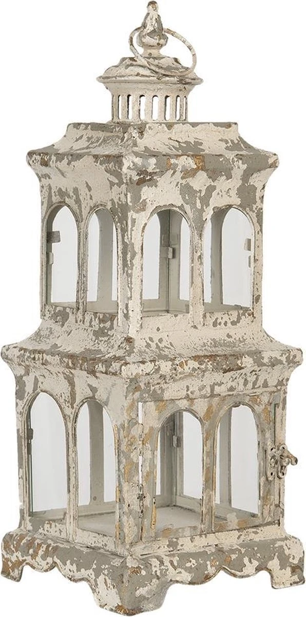 Clayre & Eef Lantaarn 18x18x46 Cm Beige Ijzer Kaarsenhouder Sfeerverlichting 4 Clayre & Eef Lantaarn 18x18x46 Cm Beige Ijzer Kaarsenhouder Sfeerverlichting - Afbeelding 2