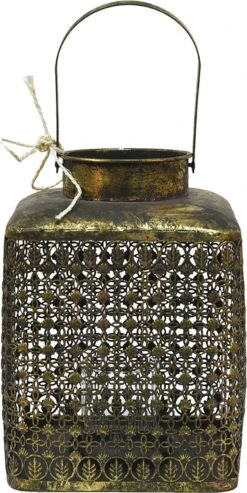 Clayre & Eef Windlicht 23x23x32 Cm Koperkleurig Ijzer Vierkant Kaarsenhouder Sfeerverlichting -Clayre & Eef 601x1200 1