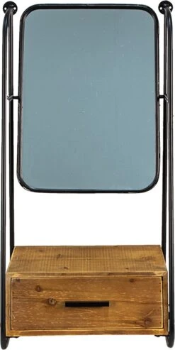 Clayre & Eef Spiegel 46x90 Cm Bruin Zwart Ijzer Hout Rechthoek Grote Spiegel Wand Spiegel Muur Spiegel -Clayre & Eef 601x1200 5