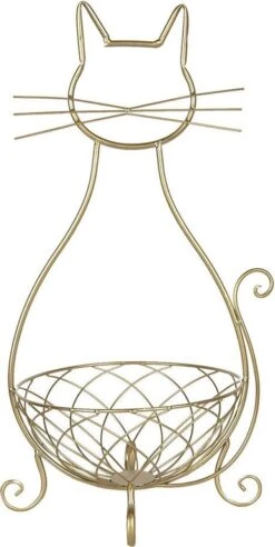 Clayre & Eef Decoratie Schaal Kat 31x25x55 Cm Goudkleurig Metaal Fruitschaal