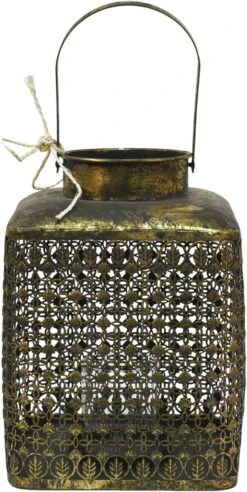 Clayre & Eef Windlicht 23x23x32 Cm Koperkleurig Ijzer Vierkant Kaarsenhouder Sfeerverlichting -Clayre & Eef 603x1200 3