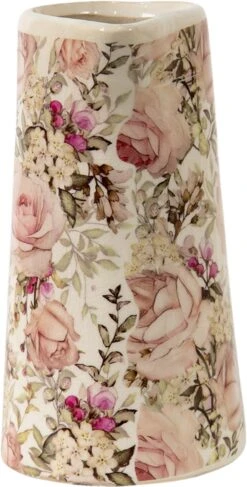 Clayre & Eef Decoratieve Schenkkan 2100 Ml Roze Keramiek Bloemen Waterkan Kan -Clayre & Eef 609x1200 1