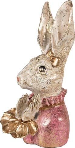 Clayre & Eef Beeld Konijn 11x12x24 Cm Beige Roze Kunststof Woonaccessoires Paashaas Pasen -Clayre & Eef 611x1200
