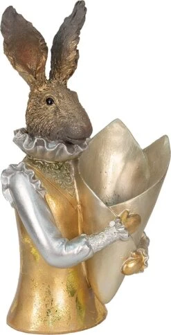 Clayre & Eef Beeld Konijn 16x13x30 Cm Goudkleurig Kunststof Woonaccessoires Paashaas Pasen -Clayre & Eef 613x1200
