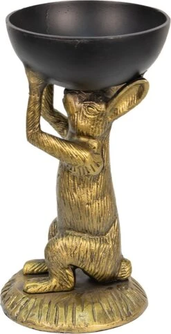 Clayre & Eef Decoratie Schaal Konijn Ø 15x28 Cm Goudkleurig Zwart Aluminium Fruitschaal Presenteerschaal