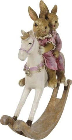 Clayre & Eef Beeld Konijn 14 Cm Roze Wit Kunststof Woonaccessoires Pasen Paashaas -Clayre & Eef 615x1200