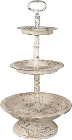 Clayre & Eef Etagère 3 Laags Ø 29x53 Cm Beige Ijzer Rond Fruitschaal Etagère Serveerschaal