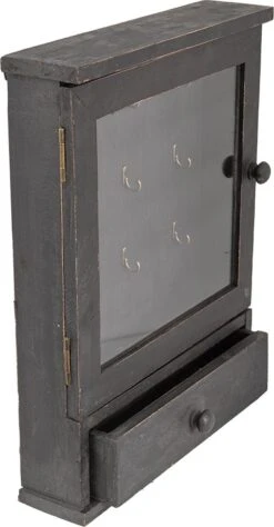 Clayre & Eef Sleutelkastje 36x9x47 Cm Zwart Hout Glas Sleutelhouder Sleutelrekje -Clayre & Eef 625x1200 2