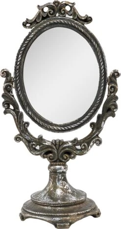 Clayre & Eef Staande Spiegel 16x29 Cm Bruin Zilverkleurig Kunststof Tafel Spiegel