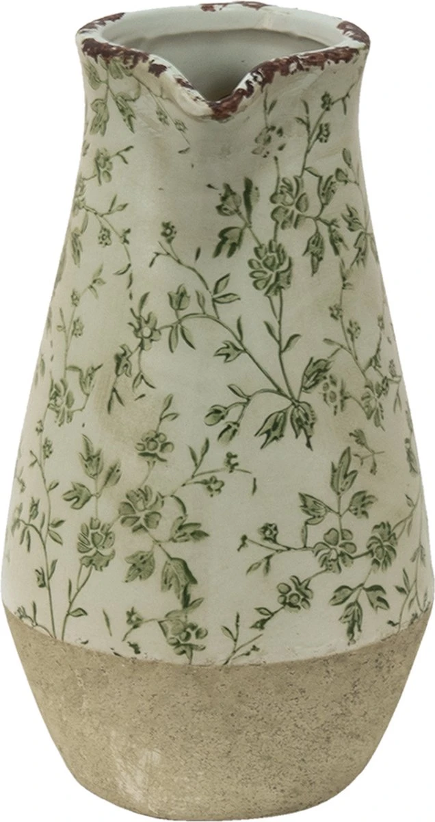 Clayre & Eef Decoratieve Kan 20x14x25 Cm Groen Beige Keramiek Bloemen Waterkan Schenkkan 6 Clayre & Eef Decoratieve Kan 20x14x25 Cm Groen Beige Keramiek Bloemen Waterkan Schenkkan - Afbeelding 4