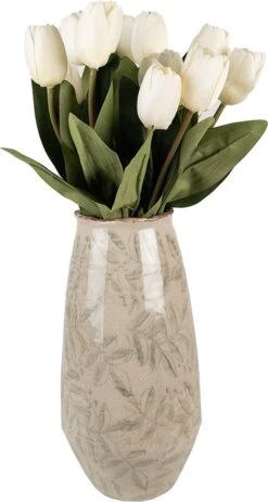 Clayre & Eef Vaas Ø 13x26 Cm Groen Beige Keramiek Bladeren Decoratie Vaas Decoratie Pot -Clayre & Eef 640x1200