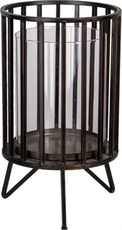 Clayre & Eef Windlicht Ø 15x26 Cm Zwart Metaal Rond Kaarsenhouder Sfeerverlichting