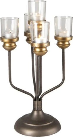 Clayre & Eef Kandelaar 43 Cm Zwart Bruin Ijzer Kaarsenstandaard Kaarsenhouder -Clayre & Eef 643x1200