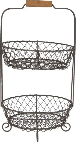 Clayre & Eef Etagère 2 Laags Ø 24x36 Cm Zwart Ijzer Rond Fruitschaal Etagère Serveerschaal