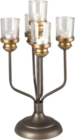 Clayre & Eef Kandelaar 43 Cm Zwart Bruin Ijzer Kaarsenstandaard Kaarsenhouder -Clayre & Eef 645x1200 1