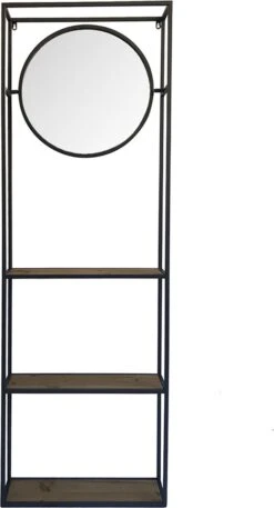 Clayre & Eef Spiegel 53x165 Cm Zwart Hout Rond Grote Spiegel Wand Spiegel Muur Spiegel