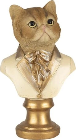 Clayre & Eef Beeld Kat 10x7x17 Cm Beige Goudkleurig Kunststof Woonaccessoires Beeld Decoratie Decoratieve Accessoires