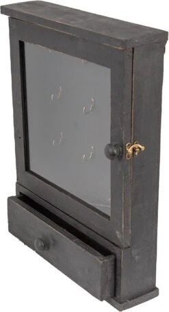 Clayre & Eef Sleutelkastje 36x9x47 Cm Zwart Hout Glas Sleutelhouder Sleutelrekje -Clayre & Eef 652x1200