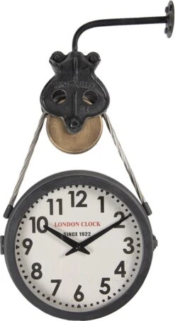 Clayre & Eef Wandklok 34x52 Cm Zwart Metaal Rond Muurklok Hangklok Keukenklok