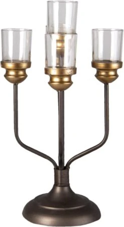 Clayre & Eef Kandelaar 43 Cm Zwart Bruin Ijzer Kaarsenstandaard Kaarsenhouder -Clayre & Eef 658x1200