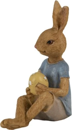 Clayre & Eef Beeld Konijn 10x6x12 Cm Bruin Blauw Kunststof Woonaccessoires Paashaas Pasen -Clayre & Eef 665x1200